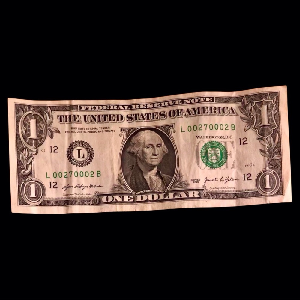“L 0027-0002 B” - Bookend/ Trinary with Multiple Zeros $1.00 Bill